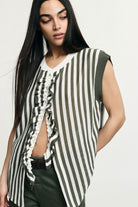 TOP PLEASE LISTRADO MANGA CAVA DRAPEADO - Carla Valente