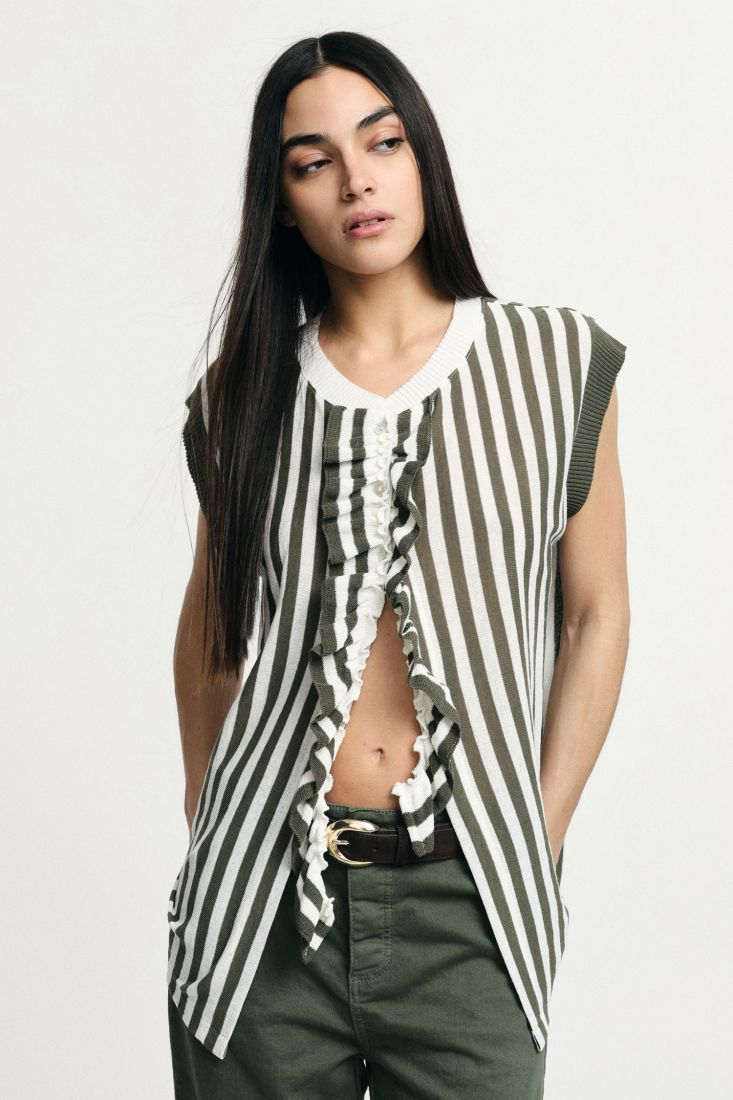 TOP PLEASE LISTRADO MANGA CAVA DRAPEADO - Carla Valente
