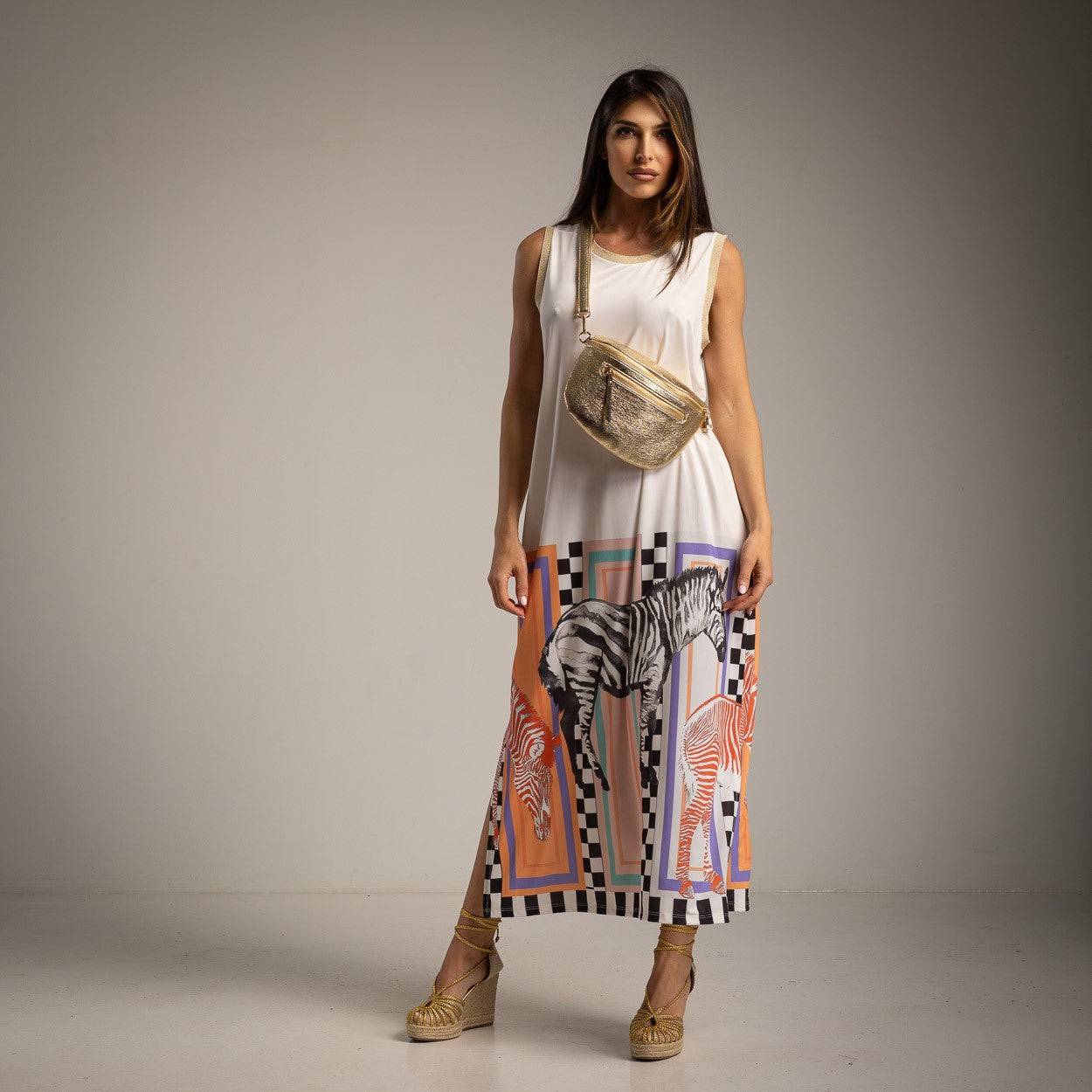 VESTIDO ALBNS ZEBRA LUREX LYCRA MALHA FRIA - Carla Valente