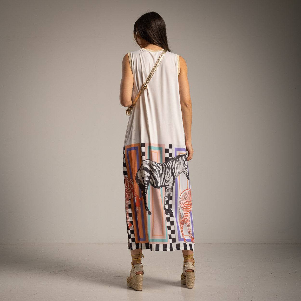 VESTIDO ALBNS ZEBRA LUREX LYCRA MALHA FRIA - Carla Valente