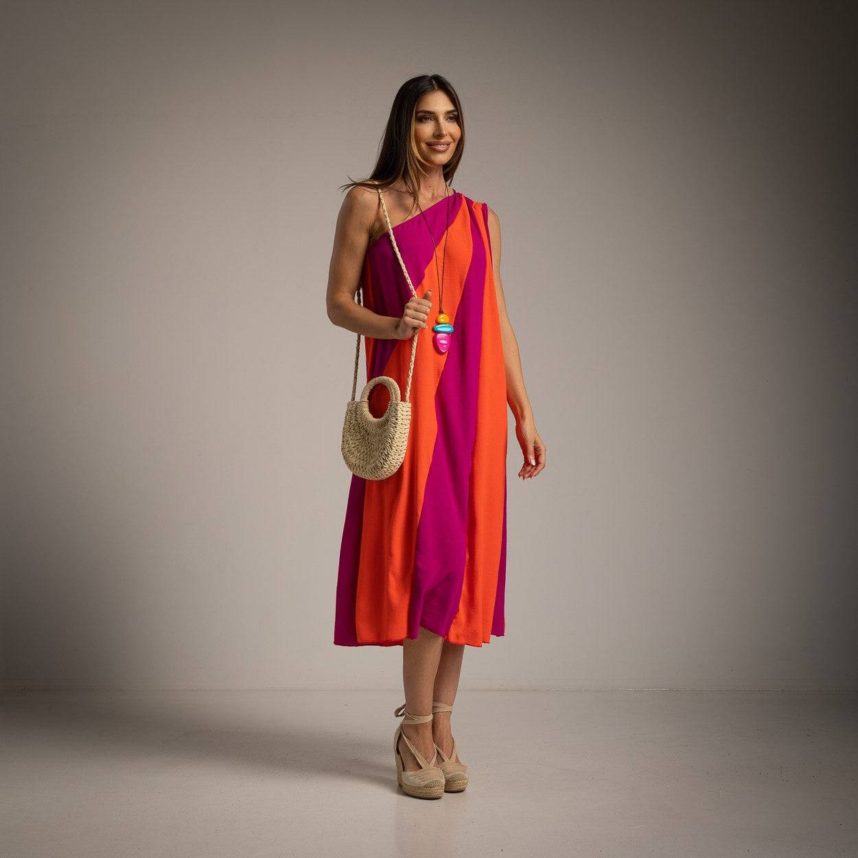 VESTIDO ALBNS ASSIMÉTRICO DE DOIS TONS - Carla Valente
