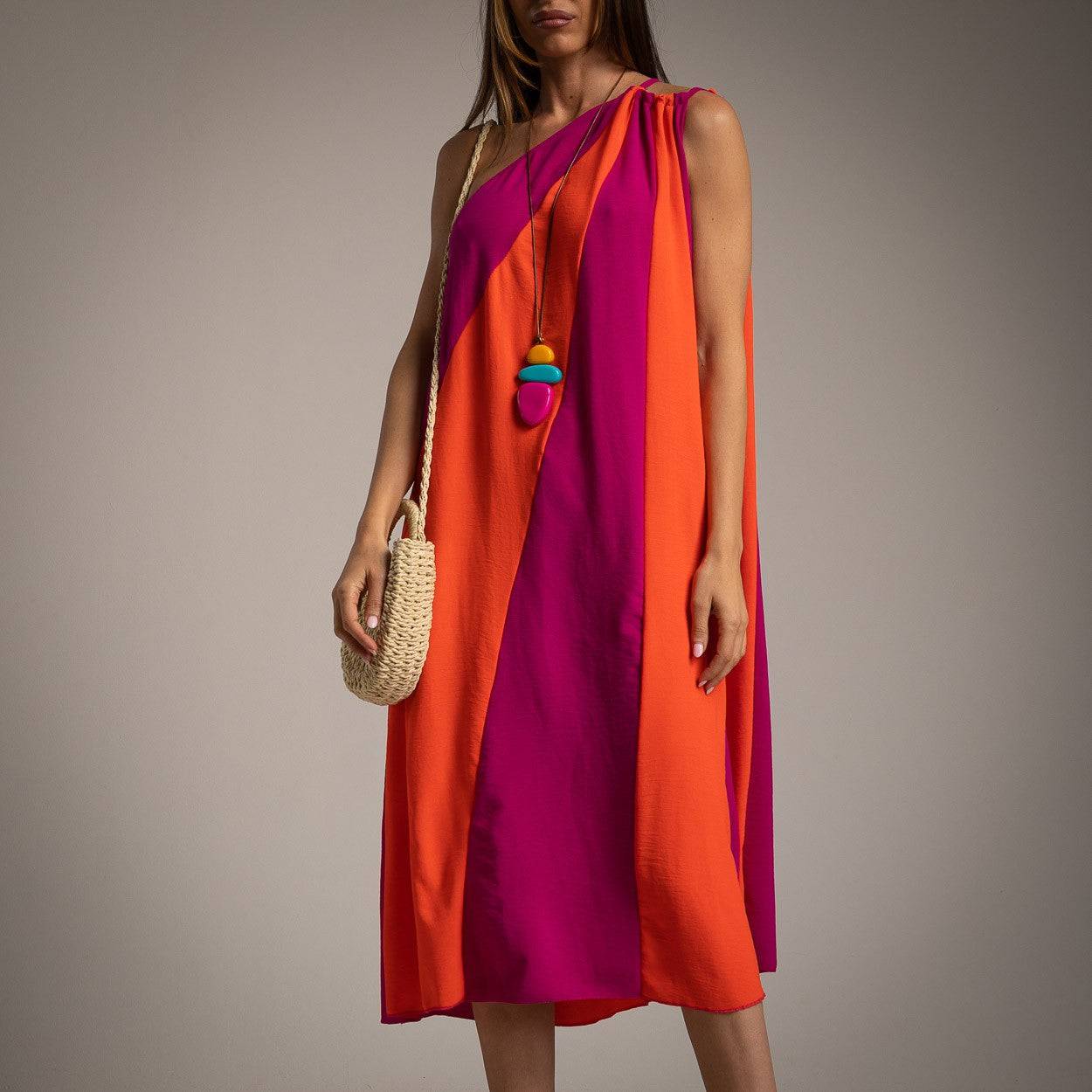 VESTIDO ALBNS ASSIMÉTRICO DE DOIS TONS - Carla Valente