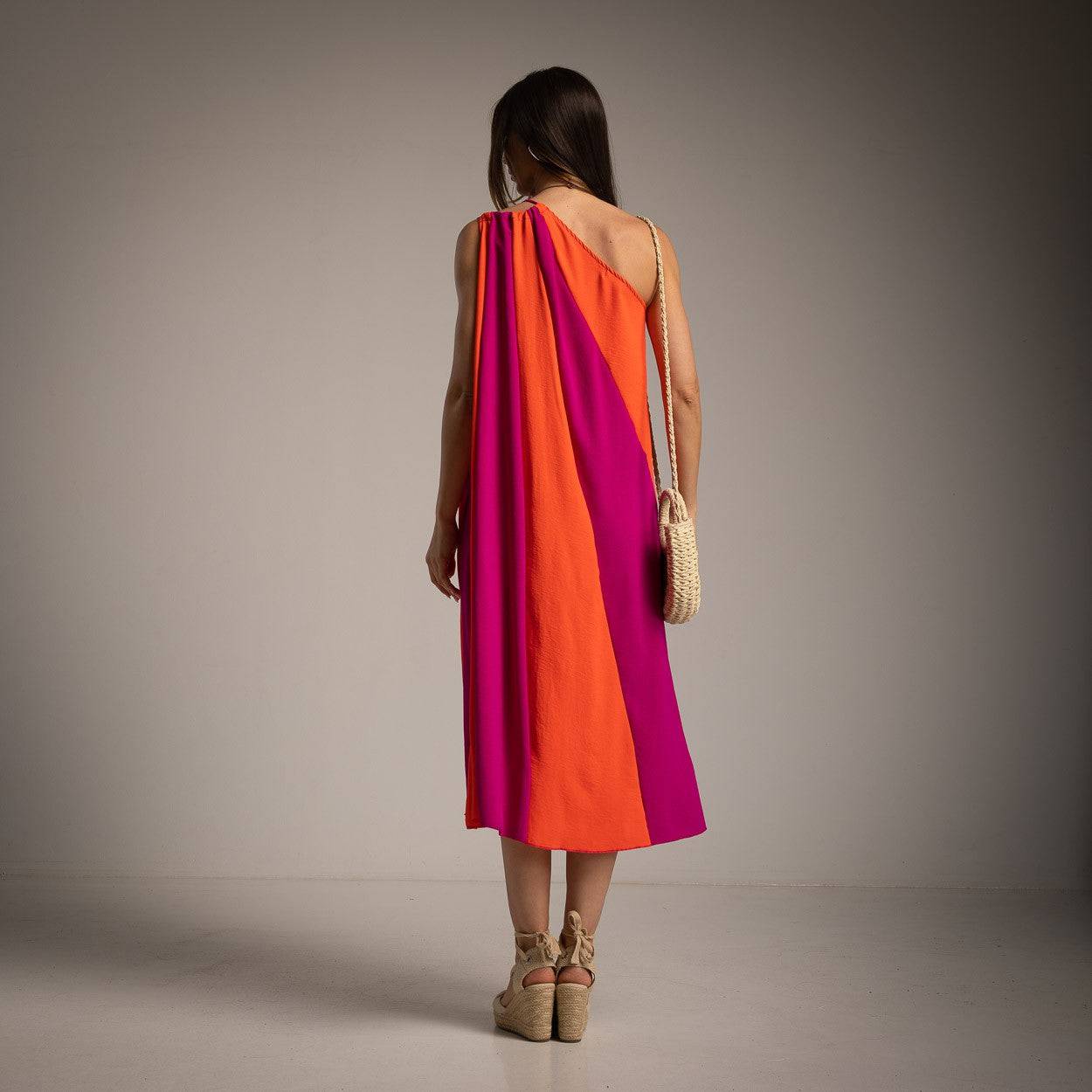 VESTIDO ALBNS ASSIMÉTRICO DE DOIS TONS - Carla Valente
