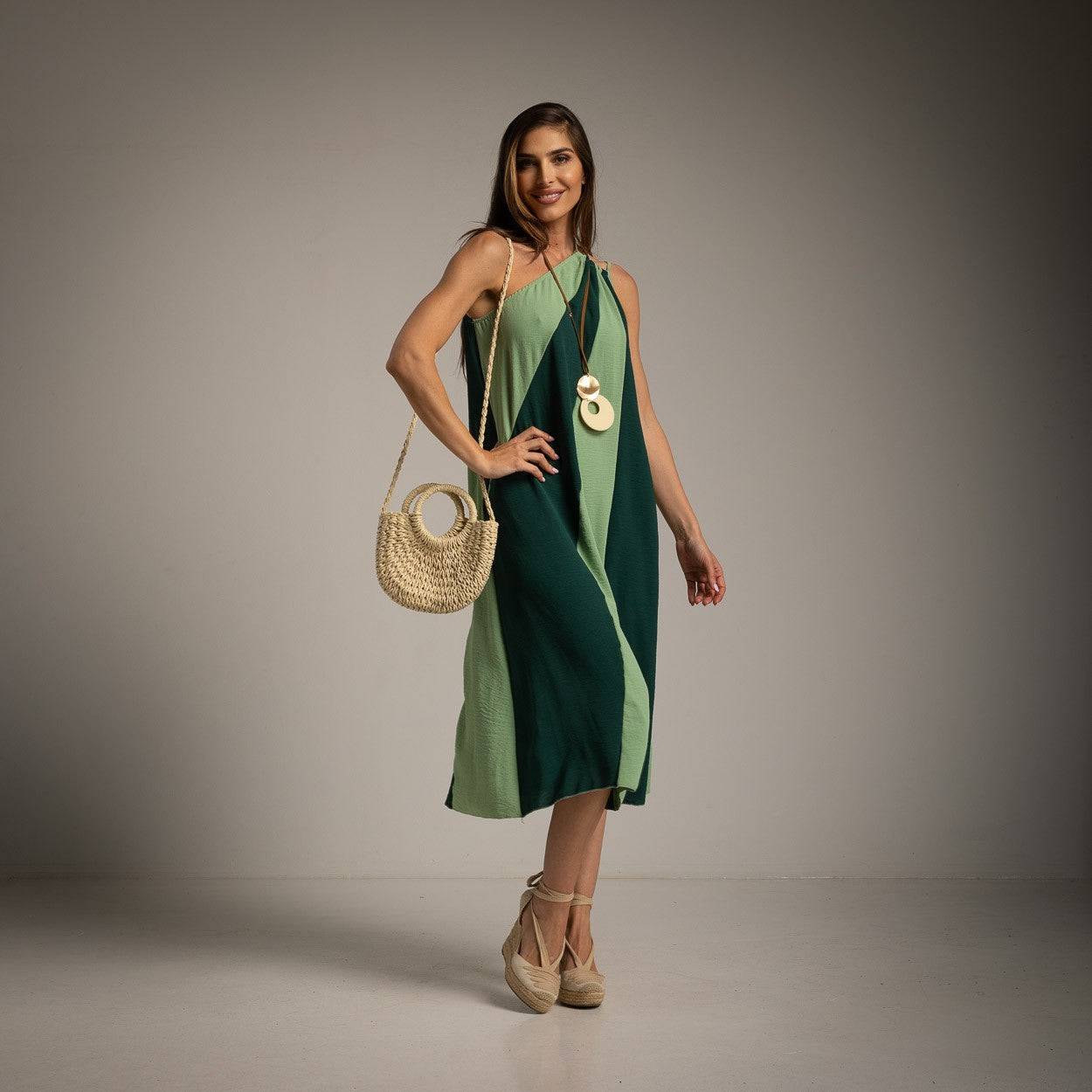 VESTIDO ALBNS ASSIMÉTRICO DE DOIS TONS - Carla Valente