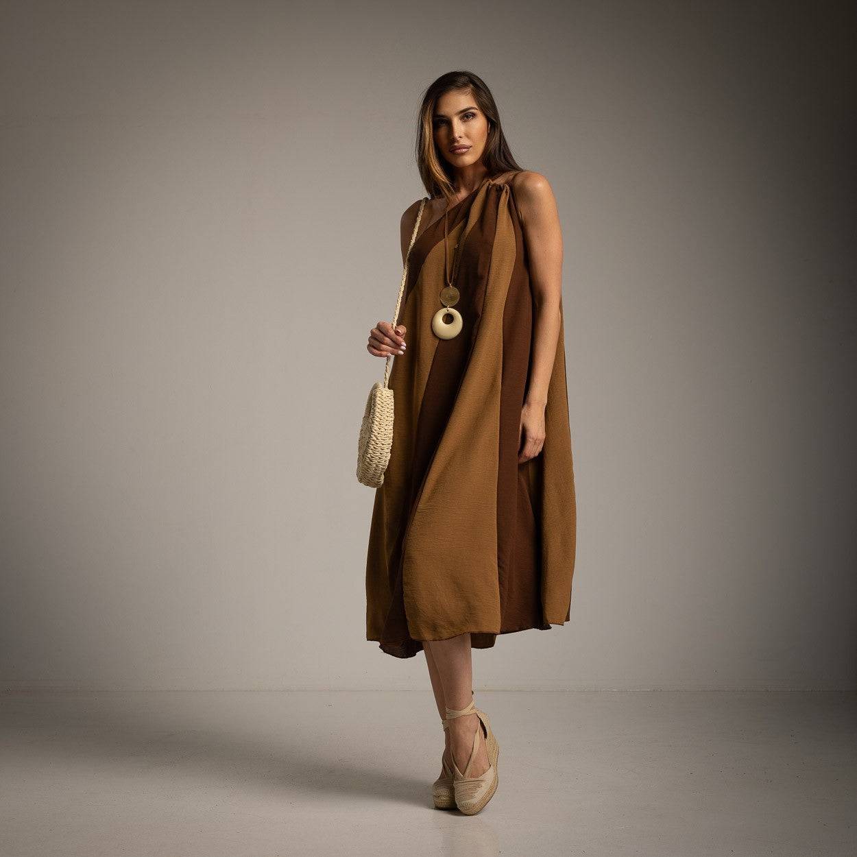 VESTIDO ALBNS ASSIMÉTRICO DE DOIS TONS - Carla Valente