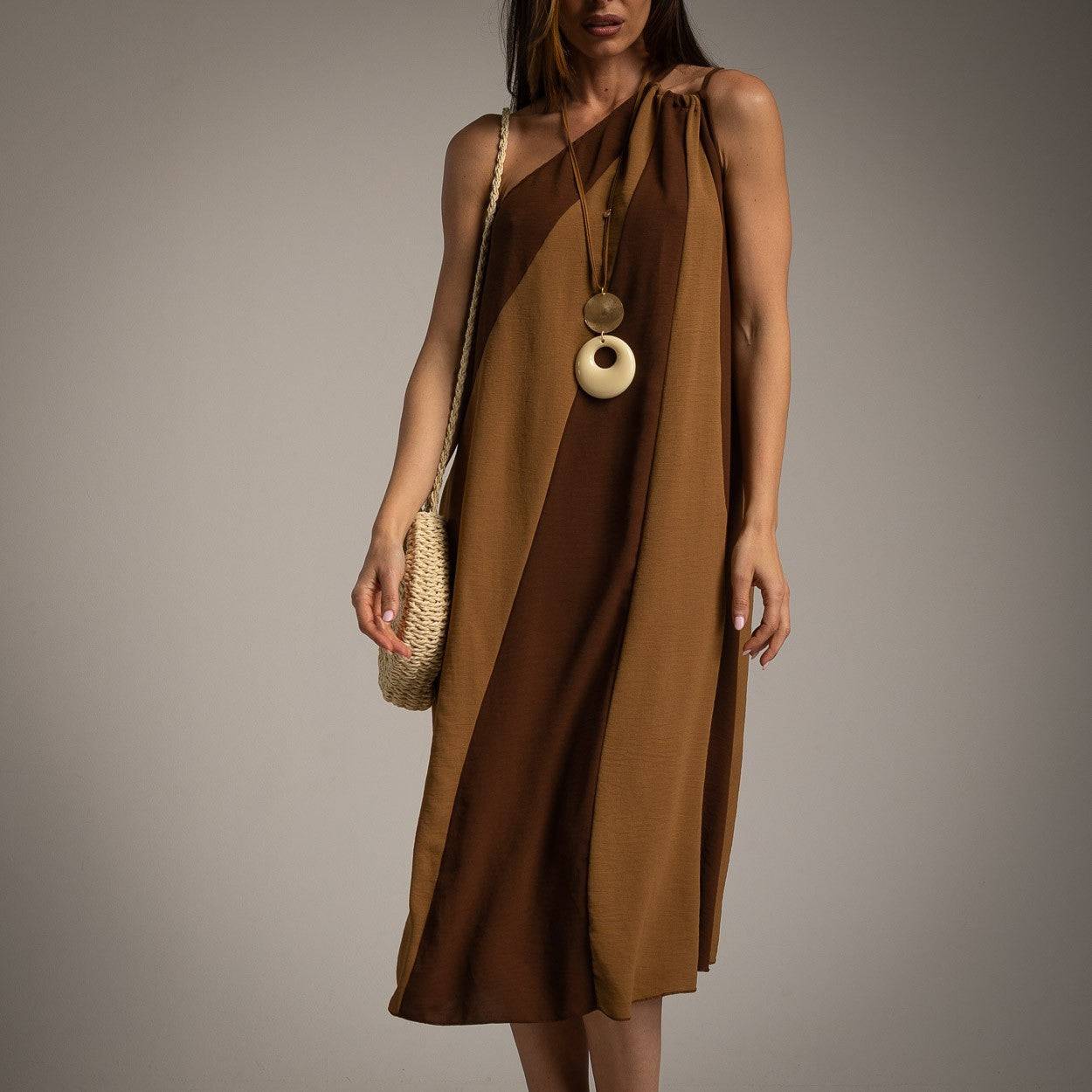 VESTIDO ALBNS ASSIMÉTRICO DE DOIS TONS - Carla Valente