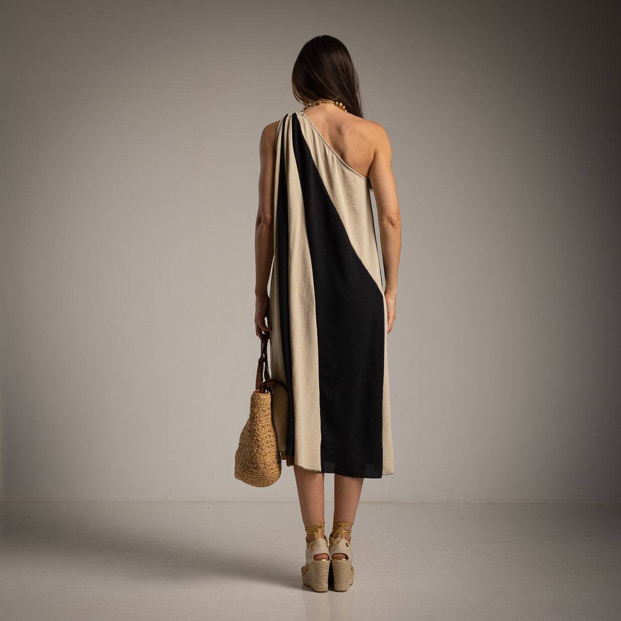 VESTIDO ALBNS ASSIMÉTRICO DE DOIS TONS - Carla Valente