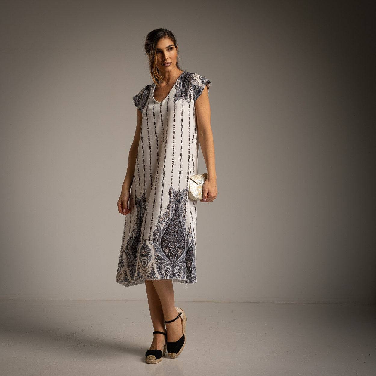 VESTIDO ALBNS PANOTS LISTRADO PAISLEY - Carla Valente