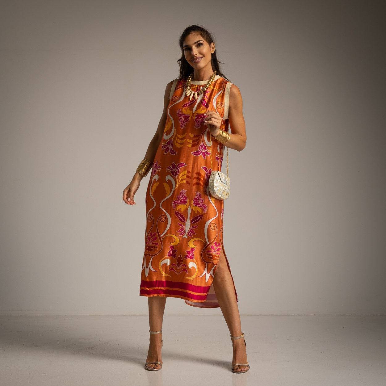 VESTIDO ALBNS DE CETIM ESTAMPADO LIS - Carla Valente