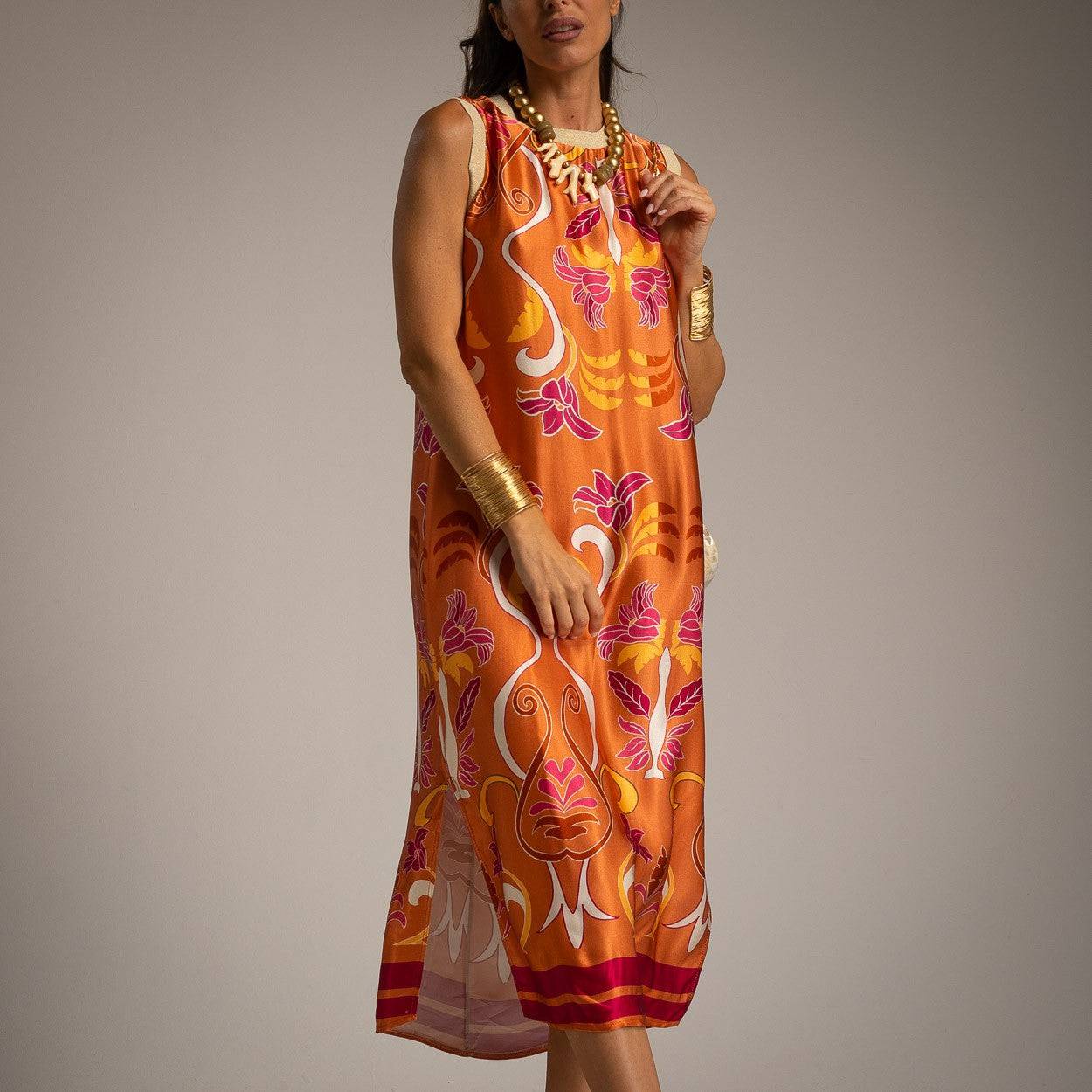 VESTIDO ALBNS DE CETIM ESTAMPADO LIS - Carla Valente