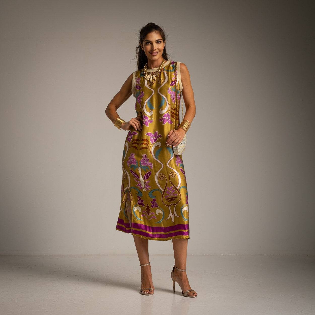 VESTIDO ALBNS DE CETIM ESTAMPADO LIS - Carla Valente