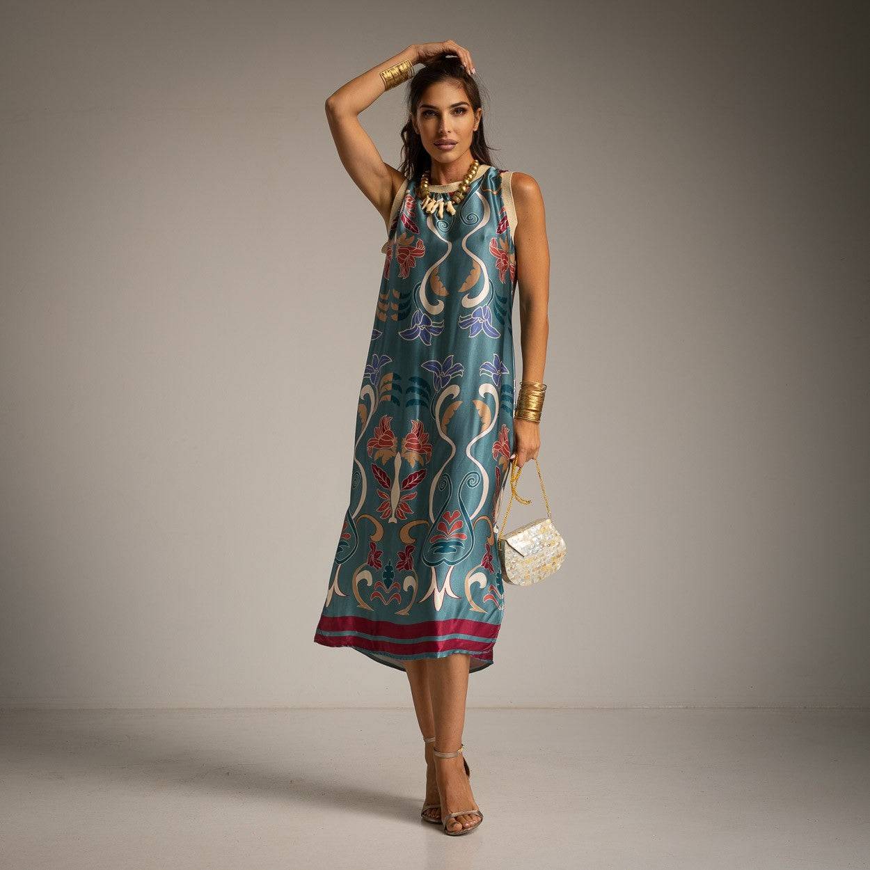 VESTIDO ALBNS DE CETIM ESTAMPADO LIS - Carla Valente