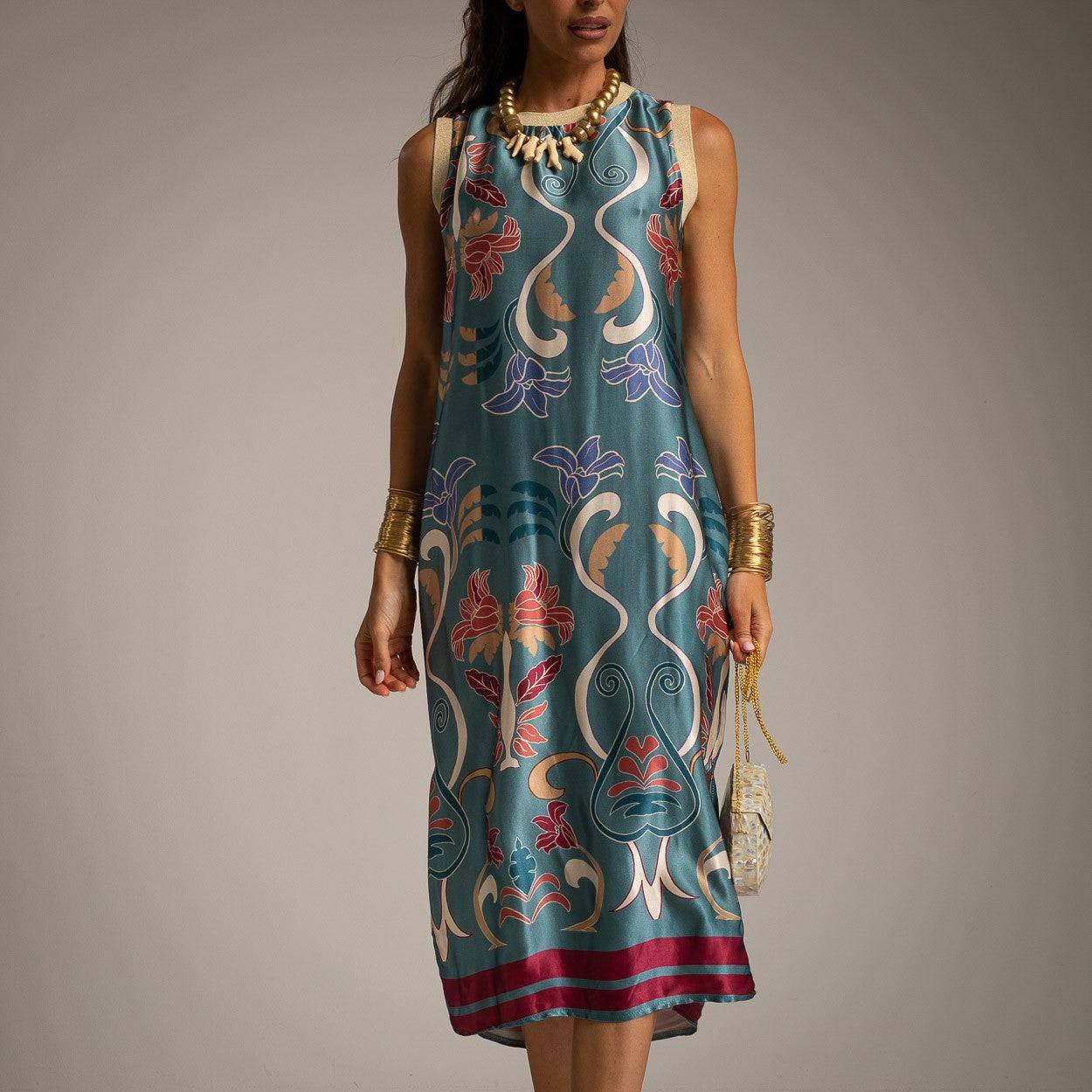 VESTIDO ALBNS DE CETIM ESTAMPADO LIS - Carla Valente