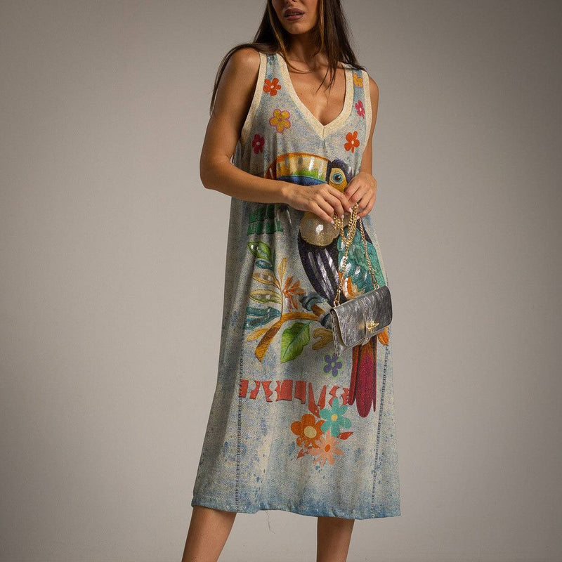 VESTIDO ALBNS LUREX TOUCAN TROPICAL