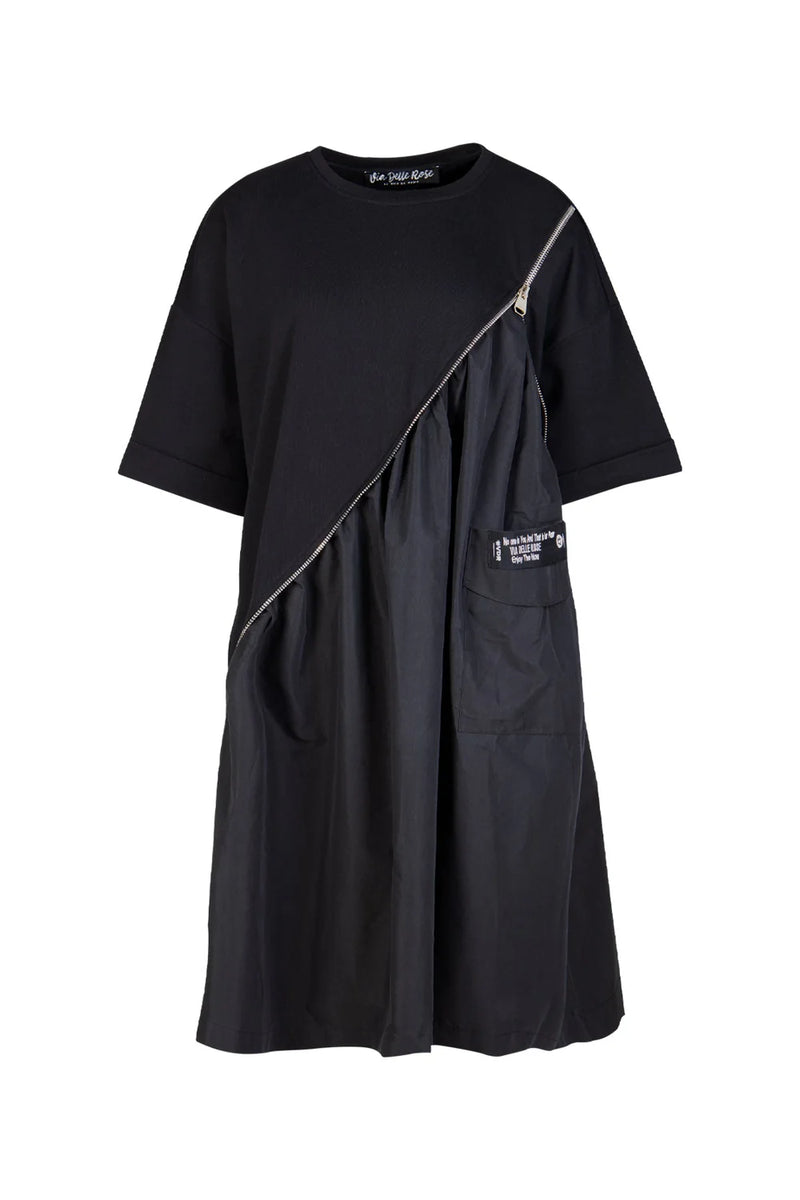 VESTIDO VDR COMBINADO FELPA COM TECIDO APLICAÇÃO ZIP