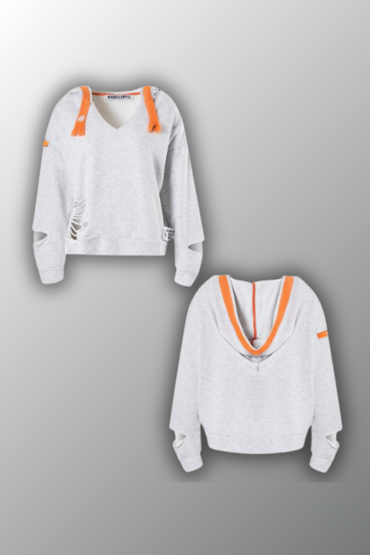 SWEATER VDR FELPA DEC V COM CARAPUÇO CORDÃO LARANJA FUCSIA - Carla Valente