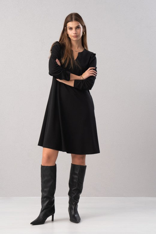 VESTIDO FERRACHE COM PORMENOR FRANZIDO NA MANGA - Carla Valente