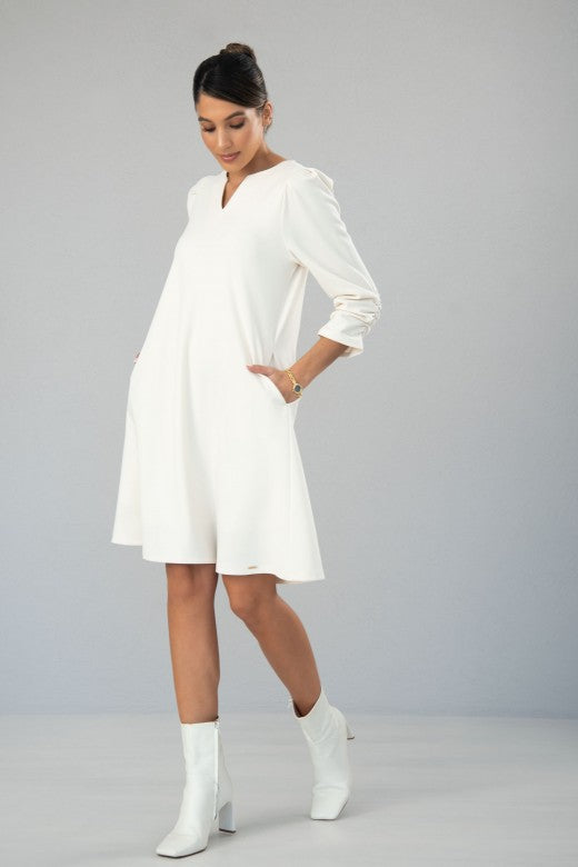 VESTIDO FERRACHE COM PORMENOR FRANZIDO NA MANGA - Carla Valente