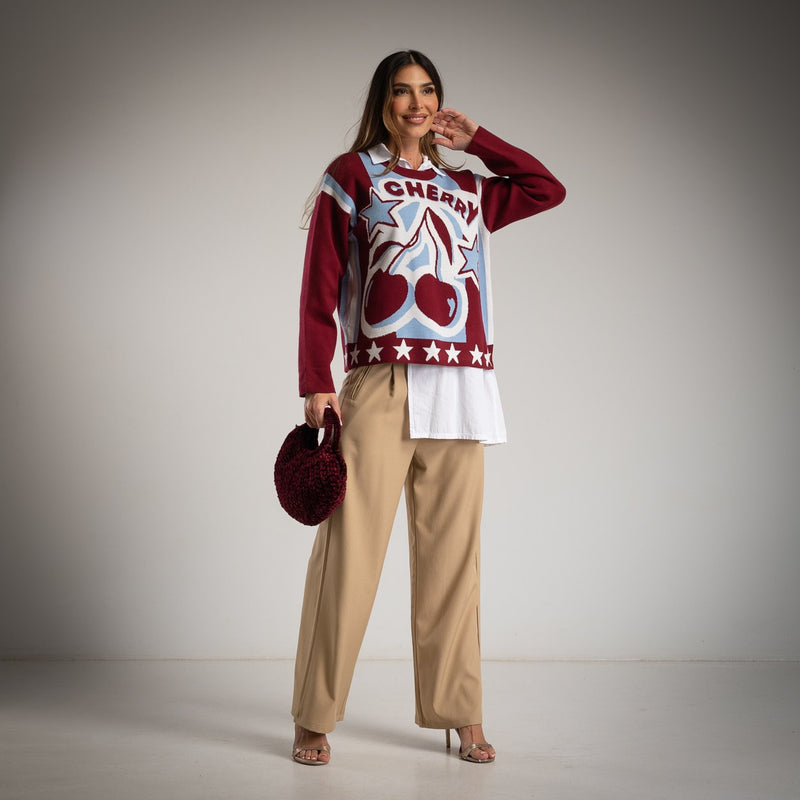 SWEATER ALBNS JACQUARD CHERRY - Carla Valente