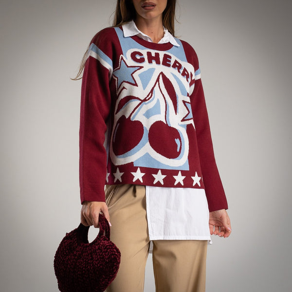 SWEATER ALBNS JACQUARD CHERRY - Carla Valente