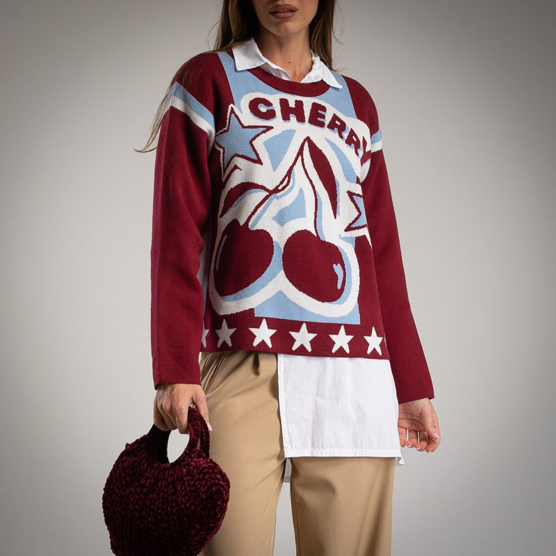 SWEATER ALBNS JACQUARD CHERRY - Carla Valente