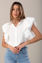 BLUSA FERRACHE CURTA COM MANGA DUPLA E FOLHOS - Carla Valente