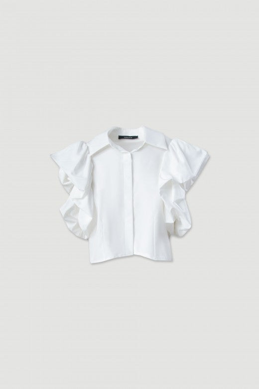 BLUSA FERRACHE CURTA COM MANGA DUPLA E FOLHOS - Carla Valente