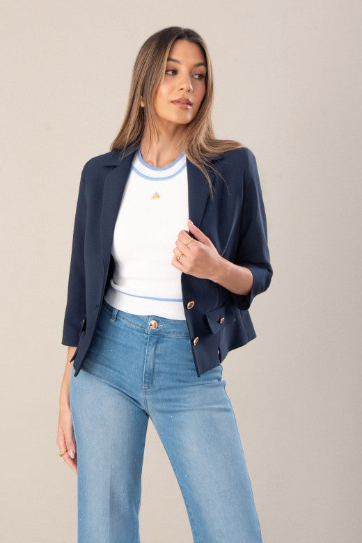 BLAZER FERRACHE CLÁSSICO CURTO COM COLARINHO - Carla Valente
