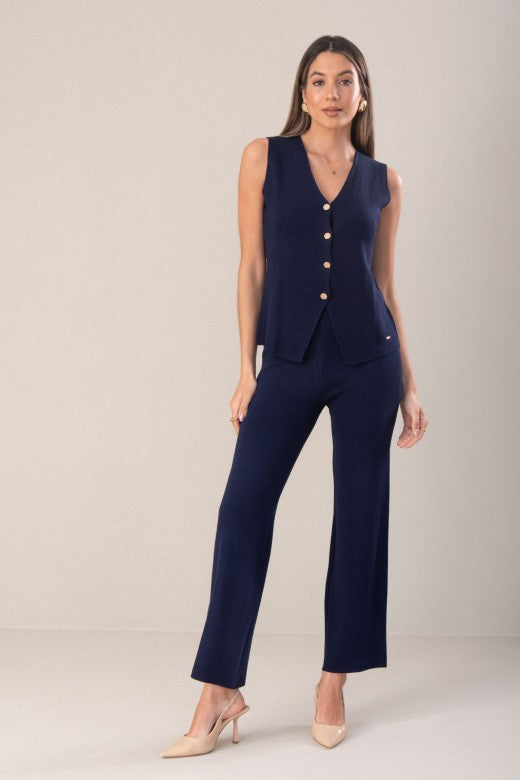 CONJUNTO FERRACHE MALHA CASACO COM BOTÃO - Carla Valente