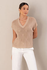 CAMISOLA FERRACHE DE MALHA PERFURA COM DETALHE TRABALHADO - Carla Valente