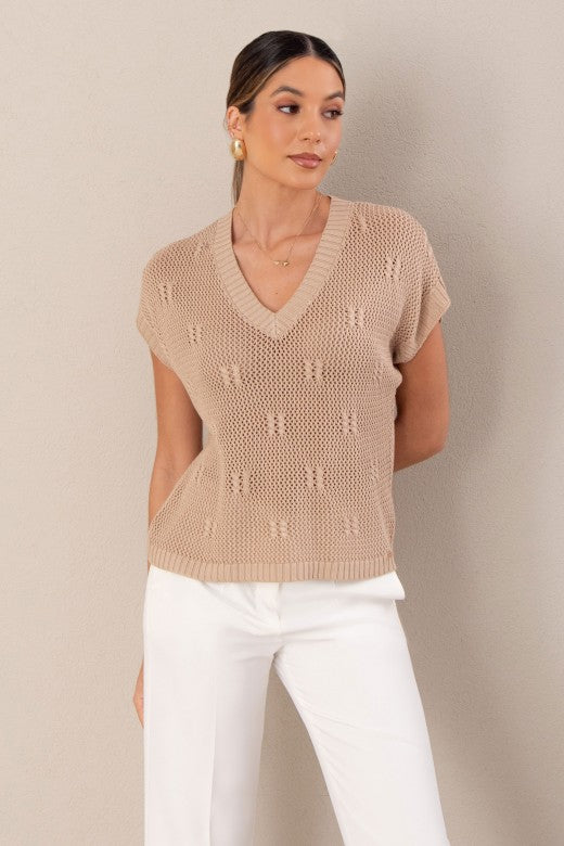 CAMISOLA FERRACHE DE MALHA PERFURA COM DETALHE TRABALHADO - Carla Valente