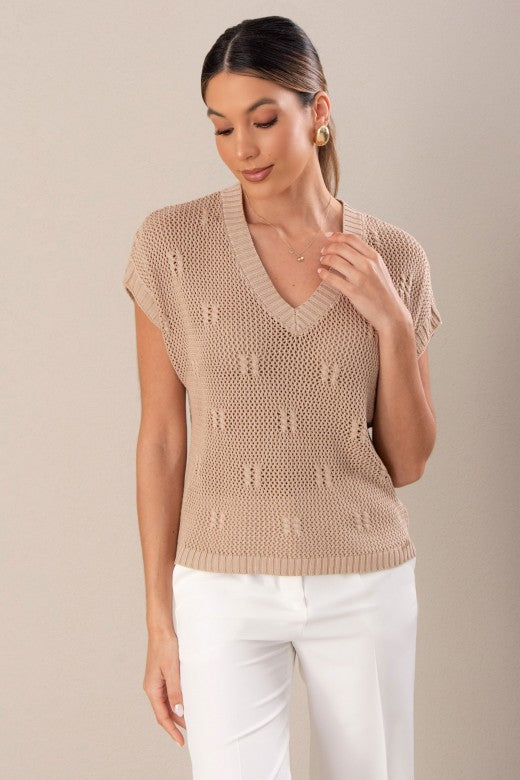 CAMISOLA FERRACHE DE MALHA PERFURA COM DETALHE TRABALHADO - Carla Valente