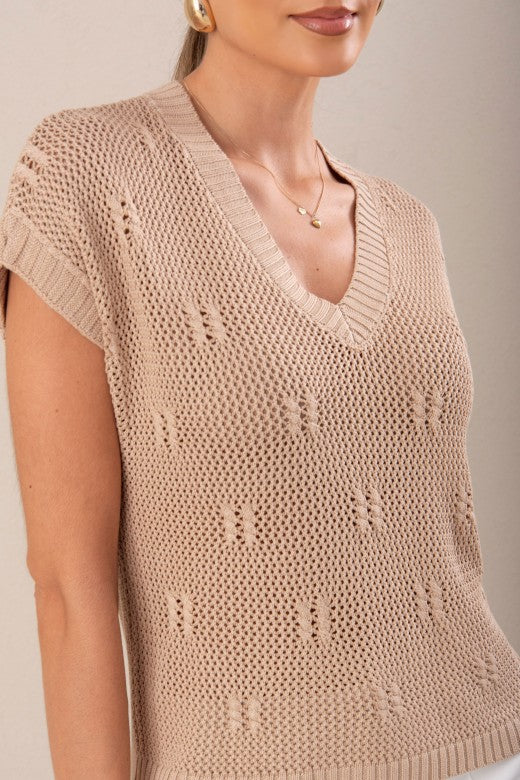 CAMISOLA FERRACHE DE MALHA PERFURA COM DETALHE TRABALHADO - Carla Valente