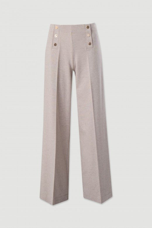 CALÇA FERRACHE DE MALHA WIDE LEG COM CINTO ELÁSTICO NO INTERIOR - Carla Valente