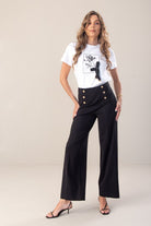 CALÇA FERRACHE DE MALHA WIDE LEG COM CINTO ELÁSTICO NO INTERIOR - Carla Valente