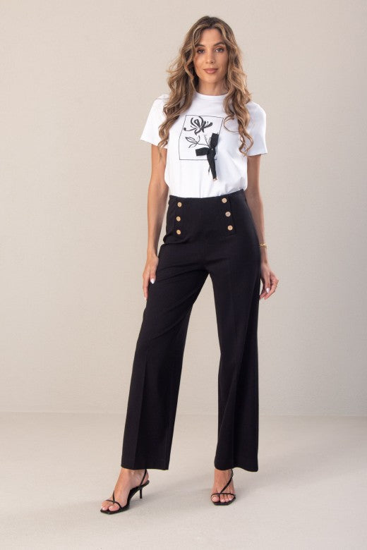 CALÇA FERRACHE DE MALHA WIDE LEG COM CINTO ELÁSTICO NO INTERIOR - Carla Valente