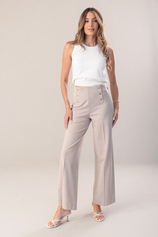 CALÇA FERRACHE DE MALHA WIDE LEG COM CINTO ELÁSTICO NO INTERIOR - Carla Valente