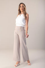 CALÇA FERRACHE DE MALHA WIDE LEG COM CINTO ELÁSTICO NO INTERIOR - Carla Valente