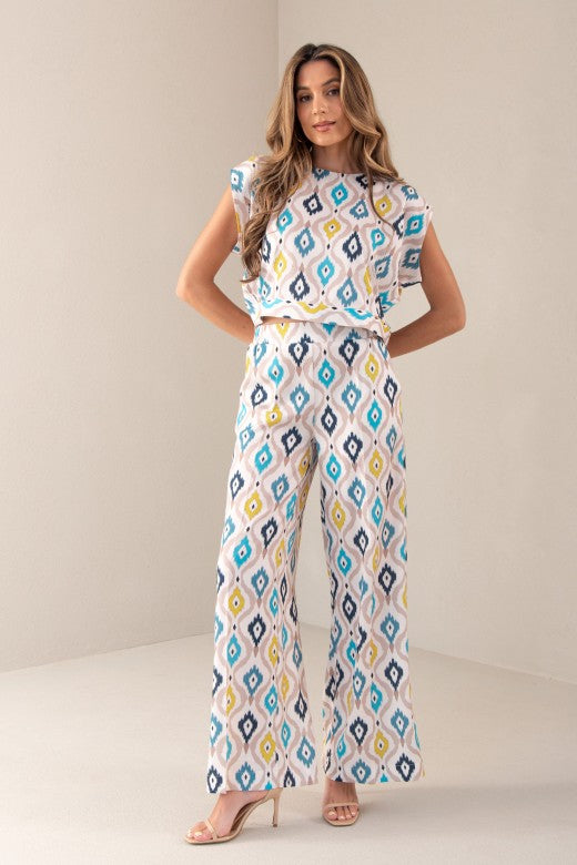 CALÇAS FERRACHE WIDE LEG COM PADRÃO - Carla Valente