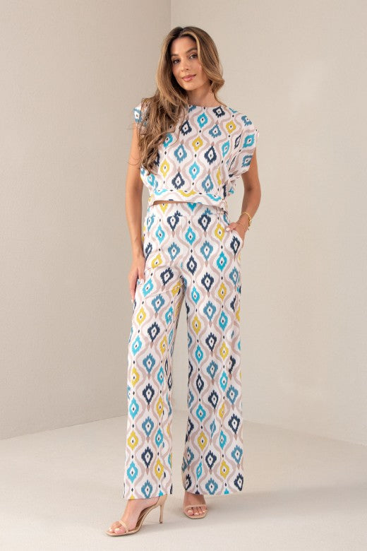 CALÇAS FERRACHE WIDE LEG COM PADRÃO - Carla Valente