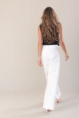 CALÇA FERRACHE WIDE LEG DE CINTURA SUBIDA DETALHE FRONTAL - Carla Valente