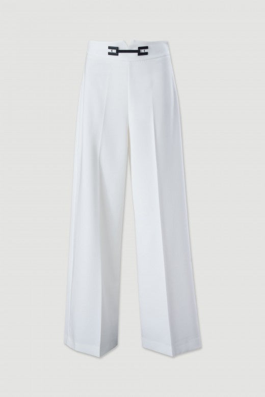 CALÇA FERRACHE WIDE LEG DE CINTURA SUBIDA DETALHE FRONTAL - Carla Valente