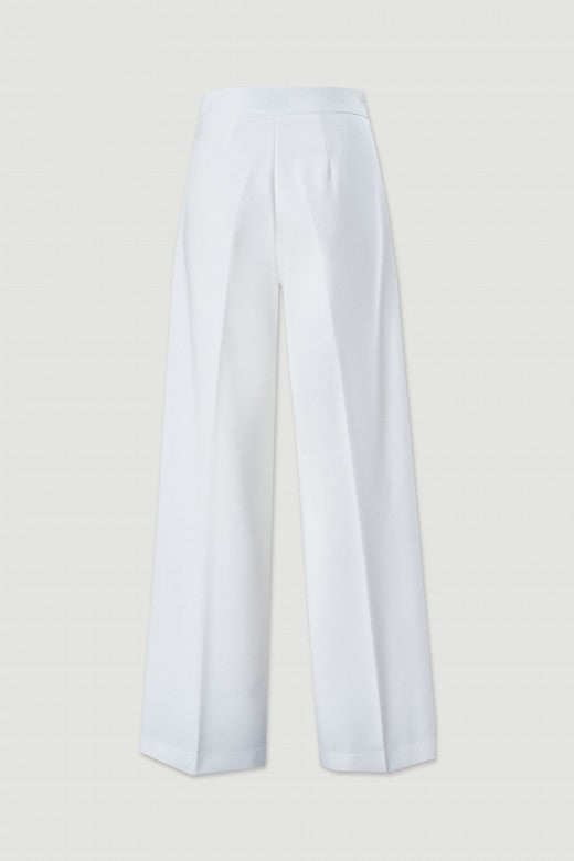 CALÇA FERRACHE WIDE LEG DE CINTURA SUBIDA DETALHE FRONTAL - Carla Valente