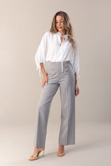 CALÇA FERRACHE DE MALHA WIDE LEG COM CINTO ELÁSTICO NO INTERIOR - Carla Valente