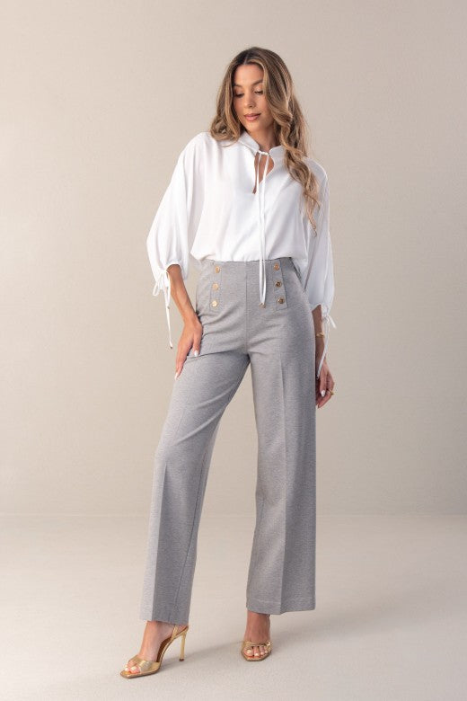 CALÇA FERRACHE DE MALHA WIDE LEG COM CINTO ELÁSTICO NO INTERIOR - Carla Valente