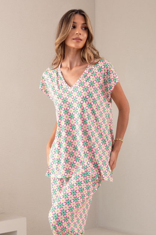 TÚNICA FERRACHE EM MALHA COM ESTAMPADO GEOMÁTRICO DEC V - Carla Valente