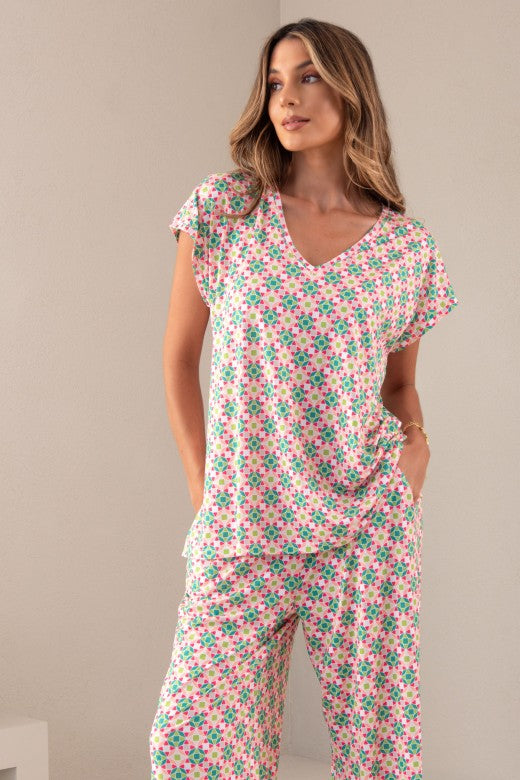 TÚNICA FERRACHE EM MALHA COM ESTAMPADO GEOMÁTRICO DEC V - Carla Valente