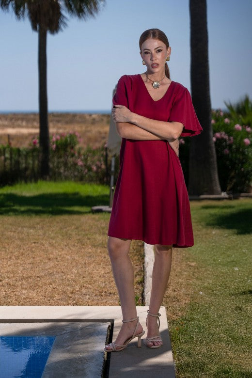 VESTIDO FERRACHE CURTO FLUÍDO COM MANGA EM FOLHO - Carla Valente