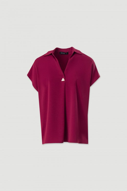 TÚNICA FERRACHE DE MANGA CURTA COM DECOTE EM V DETALHE METÁLICO - Carla Valente