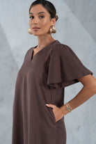 VESTIDO FERRACHE CURTO FLUÍDO COM MANGA EM FOLHO - Carla Valente
